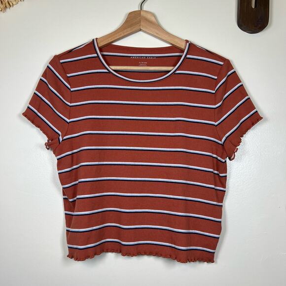 American Eagle Rust Orange Striped Crop Top Size XL - Picture 1 of 4